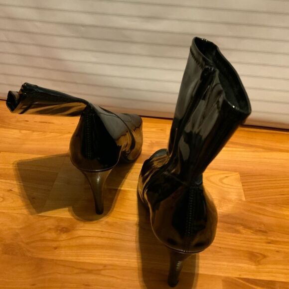 Torrid Black Patent Peep-Toe Heeled Boots - Picture 5 of 8